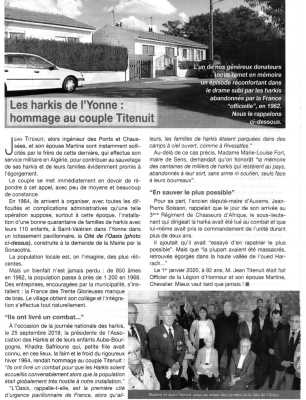 Les HARKIS de l'YONNE
rendent hommage au couple TITENUIT 
